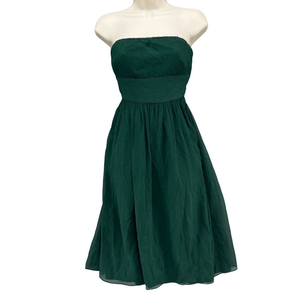 J.CREW Emily Silk Chiffon Dress Emerald Green Strapless Cocktail Size 10